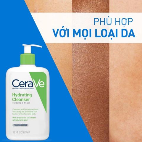 Sữa Rửa Mặt Cerave 473ML - Làm Sạch Sâu Cho Da Thường và Da Khô, Dưỡng Ẩm Tối Ưu với Hyaluronic Acid và Ceramide