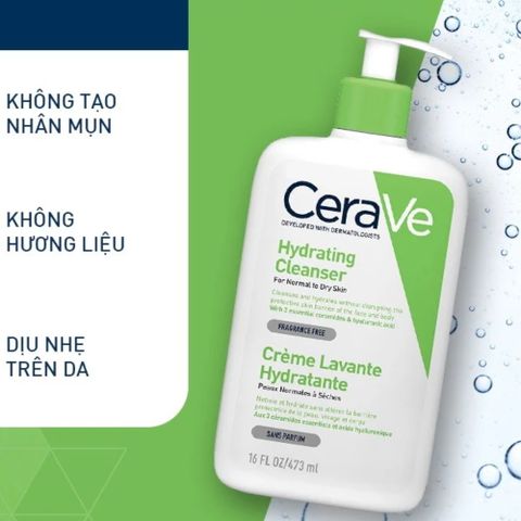 Sữa Rửa Mặt Cerave 473ML - Làm Sạch Sâu Cho Da Thường và Da Khô, Dưỡng Ẩm Tối Ưu với Hyaluronic Acid và Ceramide