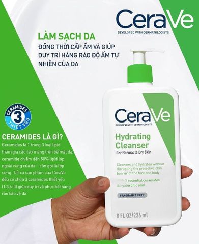 Sữa Rửa Mặt Cấp Ẩm Cerave 236ml - Dành Cho Da Thường Đến Da Khô, Gel Làm Sạch Dịu Nhẹ, Dưỡng Ẩm Tối Ưu