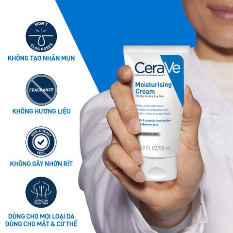 Kem Dưỡng Ẩm CeraVe Dành Cho Da Khô 50ml - Giải Pháp Chăm Sóc Da Khô Mịn Màng, Hấp Thụ Nhanh, Làm Da Tươi Trẻ