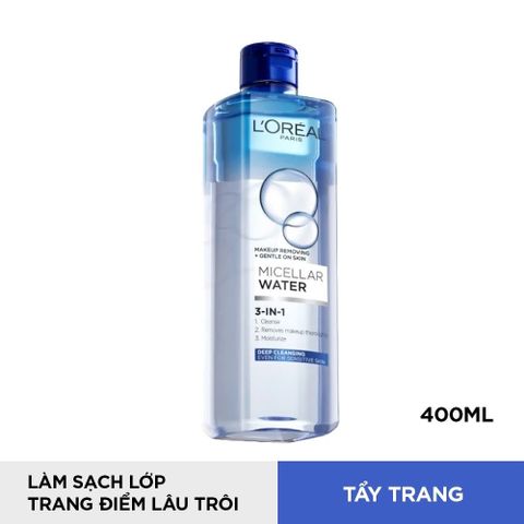 Nước Tẩy Trang L'Oreal 3-in-1 Micellar Water 400ml - Sạch Sâu Dành Cho Da Dầu Hỗn Hợp Nhạy Cảm, Làm Tươi Mát Da