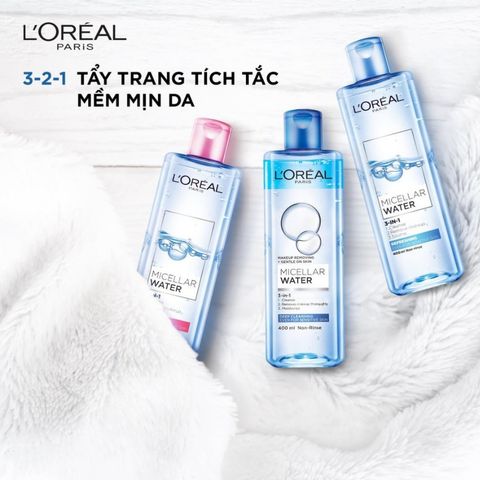 Nước Tẩy Trang L'Oreal 3-in-1 Micellar Water 400ml - Sạch Sâu Dành Cho Da Dầu Hỗn Hợp Nhạy Cảm, Làm Tươi Mát Da