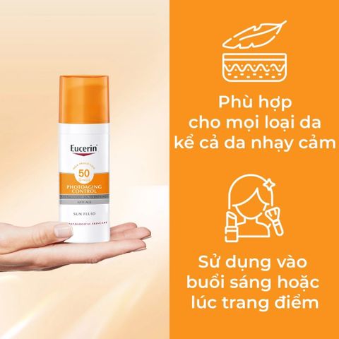 Eucerin Kem Chống Nắng Ngừa Lão Hóa Bảo Vệ Da Trước Tác Hại Tia UV Sun Fluid Photoaging Control SPF50+ 50ml