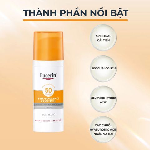 Eucerin Kem Chống Nắng Ngừa Lão Hóa Bảo Vệ Da Trước Tác Hại Tia UV Sun Fluid Photoaging Control SPF50+ 50ml