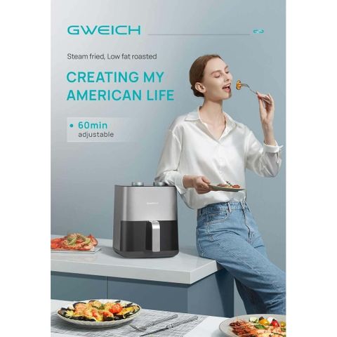 Nồi Chiên Không Dầu Gweich GMA-45M01 Dung Tích 4.5L - Chiên Hấp Đa Năng 2 Trong 1 Nấu Nướng Kiểu Mỹ