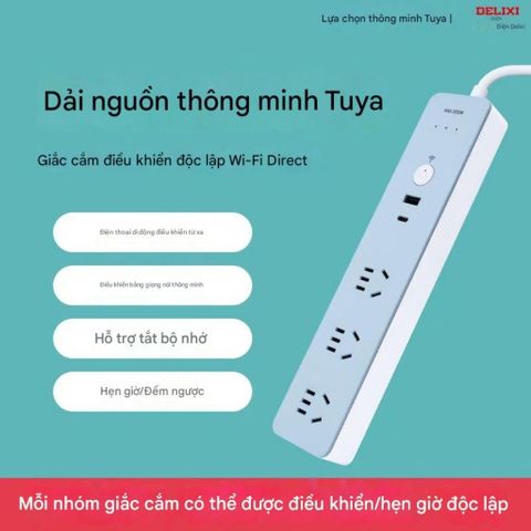 Ổ Điện Thông Minh Wi-Fi DELIXI, Cổng C PD 20W + USB QC 18W + 3 ổ 220V Công Suất 2500W Kết Nối App