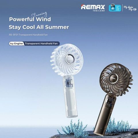 Quạt Tích Điện Cầm Tay Trong Suốt Remax RS-SF01 Thiết Kế Trong Suốt, 3 Mức Độ Gió Hoạt Động Êm Ái