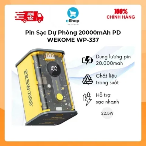 Pin Sạc Dự Phòng WEKOME WP-337/ WP-59 Dung Lượng 20000mAh Sạc Nhanh 22.5W Liền Cáp iPh + Type C