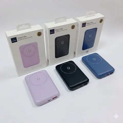 Pin Sạc Dự Phòng Không Dây Tích Hợp Nam Châm Wiwu Snap Cube 10000mAh 22.5W, Sạc Không Dây 15W