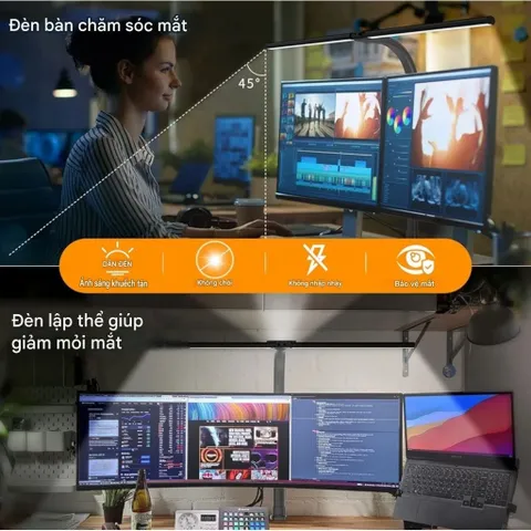 Đèn LED Bàn 2 Đầu TD01 Chân Đế/ Kẹp Thành Bàn 5 Mức Sáng, 5 Chế Độ Màu, Hẹn Giờ, Có Remote, Cổ Ngỗng