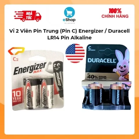 Vỉ 2 Viên Pin Trung ( Pin C ) Energizer / Duracell LR14 , Pin Alkaline