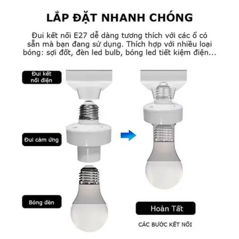 Đui Đèn Cảm Biến Radar Chuyển Động Tự Bật Tắt E27 Tự Sáng Khi Có Người Đến Gần, Khoảng Cách 3m-7m