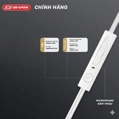 Tai Nghe Dây Xoắn Kéo Dài Drapow Twister C10 - Có Mic, Âm Thanh HD, Extra Bass, Chân Cắm Aux 3.5mm
