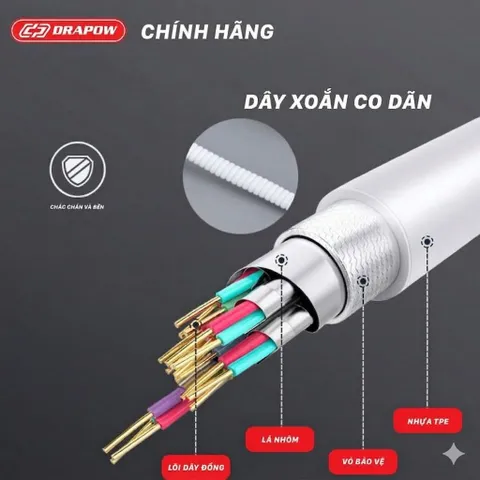 Tai Nghe Dây Xoắn Kéo Dài Drapow Twister C10 - Có Mic, Âm Thanh HD, Extra Bass, Chân Cắm Aux 3.5mm