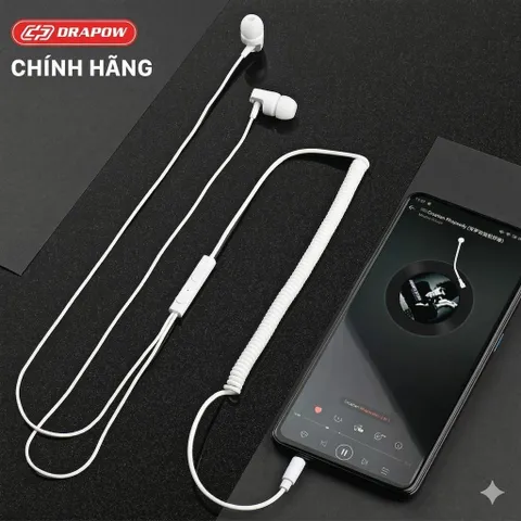Tai Nghe Dây Xoắn Kéo Dài Drapow Twister C10 - Có Mic, Âm Thanh HD, Extra Bass, Chân Cắm Aux 3.5mm