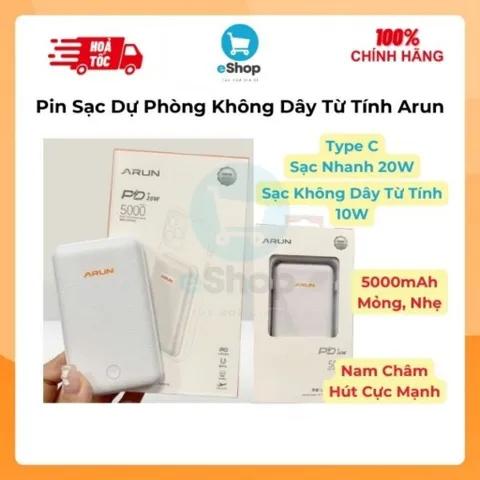 Pin Sạc Dự Phòng Không Dây Từ Tính ARUN WX01-190 5000mAh - Sạc Không Dây 10W, Sạc Nhanh Type C 20W