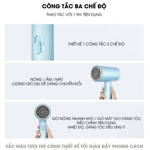 Máy Sấy Tóc SMATE Hair Dryer Young SH-1802 1800W, Bổ Sung 20 Triệu Ion Âm, 3 Chế Độ Sấy Nóng/Lạnh