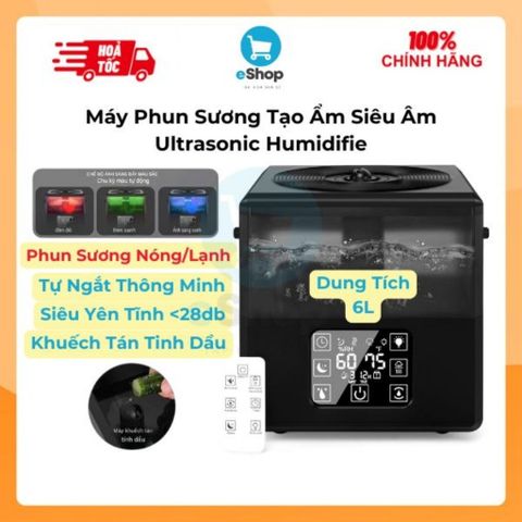 Máy Phun Sương Tạo Ẩm Siêu Âm Nóng/Lạnh Ultrasonic Humidifie Khuếch Tán Tinh Dầu Kèm Điều Khiển