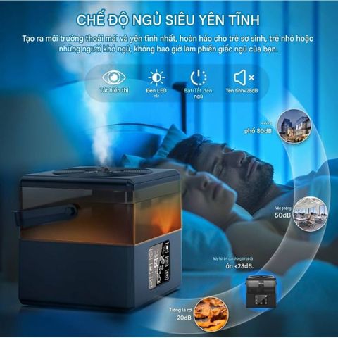 Máy Phun Sương Tạo Ẩm Siêu Âm Nóng/Lạnh Ultrasonic Humidifie Khuếch Tán Tinh Dầu Kèm Điều Khiển