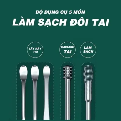 Combo 2 Bộ Dụng Cụ Lấy Ráy Tai 6 Món Bằng Thép Không Gỉ Kèm Bao Da Có Móc Khoá Tiện Lợi