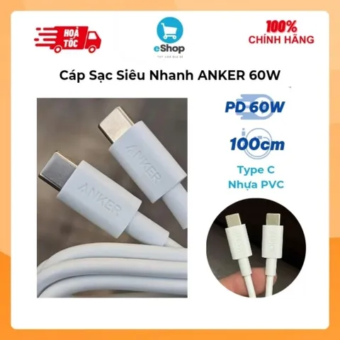 Cáp Sạc Siêu Nhanh Anker 60W Type C to C Dài 1m - Truyền Dữ Liệu