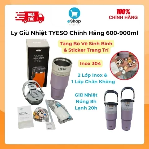 Ly Giữ Nhiệt TYESO Chính Hãng 900ml inox 304 Cao Cấp - Tặng Kèm Bộ Vệ Sinh Bình Và Sticker Trang Trí