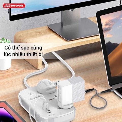 Ổ Cắm Điện Wifi Thông Minh Kết Nối App Drapow SK25 3 Ổ Cắm Điện 2500W + 1 Cổng PD 30W + 3 USB A