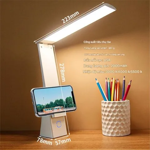 Đèn Bàn Chống Cận Midea - Đèn Led Bảo Vệ Mắt 3 Chế Độ Màu 3 Mức Sáng, Tích Hợp Pin, Có Giá Đỡ Điện Thoại