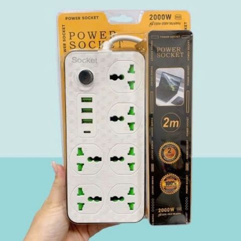 Ổ Cắm Điện Đa Năng Power Socket 2000w - 6 Cổng AC + 3 Cổng USB + 1 Cổng C PD (Tặng Chuyển 2 Chân) 737359