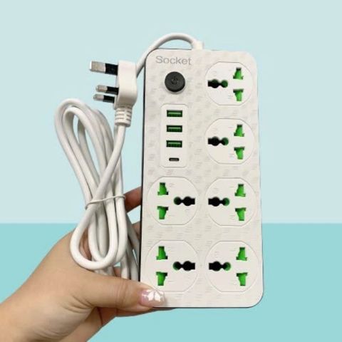 Ổ Cắm Điện Đa Năng Power Socket 2000w - 6 Cổng AC + 3 Cổng USB + 1 Cổng C PD (Tặng Chuyển 2 Chân) 737359