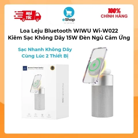 Loa Leju Bluetooth WIWU Wi-W022 Kiêm Sạc Không Dây 15W Đèn Ngủ Cảm Ứng