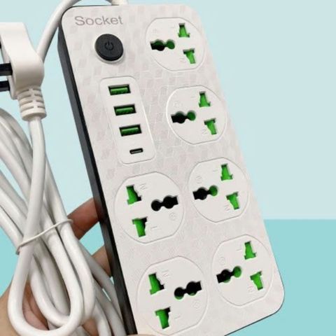 Ổ Cắm Điện Đa Năng Power Socket 2000w - 6 Cổng AC + 3 Cổng USB + 1 Cổng C PD (Tặng Chuyển 2 Chân) 737359
