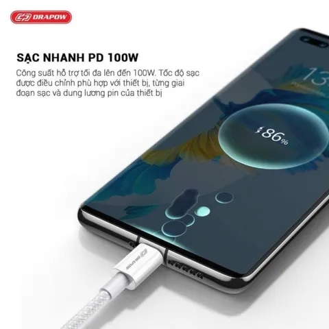 Cáp Sạc Dây Dù Siêu Nhanh 100W Type C Chính Hãng Drapow CZ11 1m và 2m - Sạc Siêu Nhanh IP15 và Android 737363