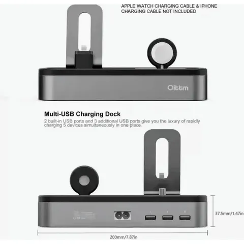 Dock Sạc Đa Năng Oittm Cho lP, lPad và Áp Bồ Watch - 5 Cổng USB, Hợp Kim Nhôm Và ABS ( Hàng À Má Zôn)