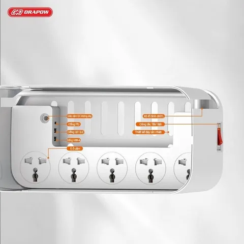 Hộp Ổ Điện Thông Minh Drapow SK26/SK27, 5 Ổ Cắm 220v, 2 Cổng USB A 18W + Cổng Sạc Type C 20W, SK26 Sạc Không Dây 15w