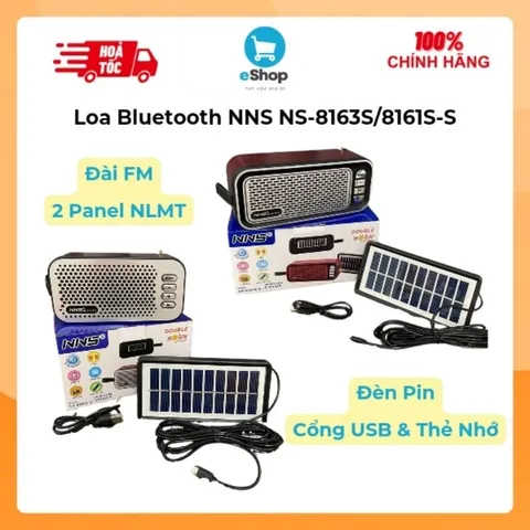 Loa Bluetooth NNS NS-8163S/8161S-S Có Đài FM , TWS, Cổng USB + Thẻ Nhớ TF, 2 Panel Năng Lượng Mặt Trời