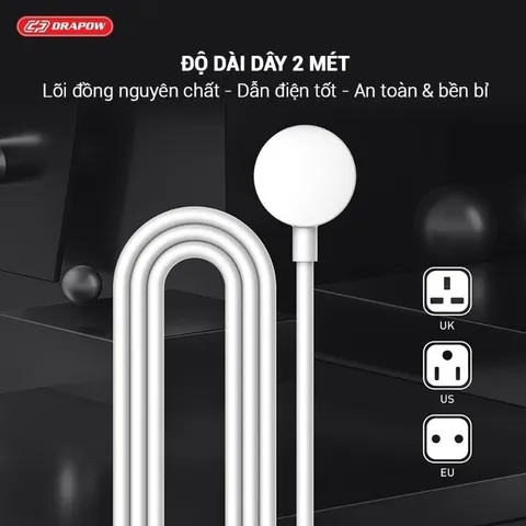Hộp Ổ Điện Thông Minh Drapow SK26/SK27, 5 Ổ Cắm 220v, 2 Cổng USB A 18W + Cổng Sạc Type C 20W, SK26 Sạc Không Dây 15w