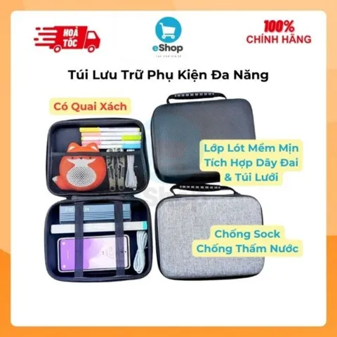 Túi Lưu Trữ Phụ Kiện Đa Năng Form Cứng Có Quai Xách - Đựng Vừa ĐT, Sạc Dự Phòng, Tai Nghe,...