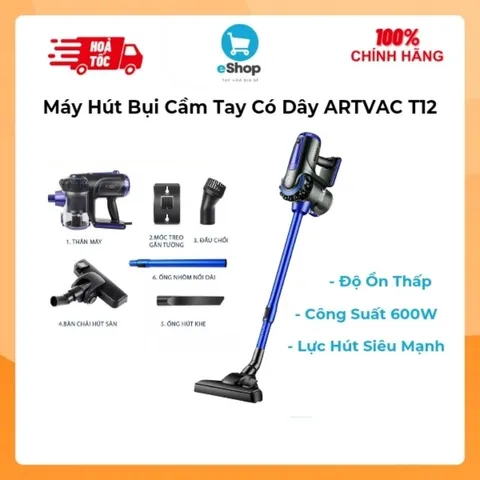 Máy Hút Bụi Cầm Tay Có Dây Chính Hãng ARTVAC T12 - Lực Hút Siêu Mạnh