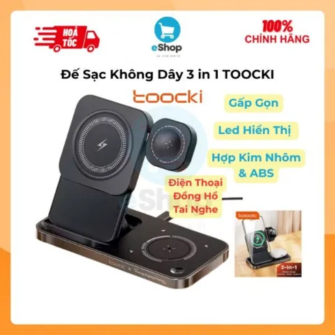 Đế Sạc Không Dây 3 in 1 TOOCKI - Dock Sạc Nhanh, Gấp Gọn, LED Hiển Thị, Hợp Kim Cao Cấp