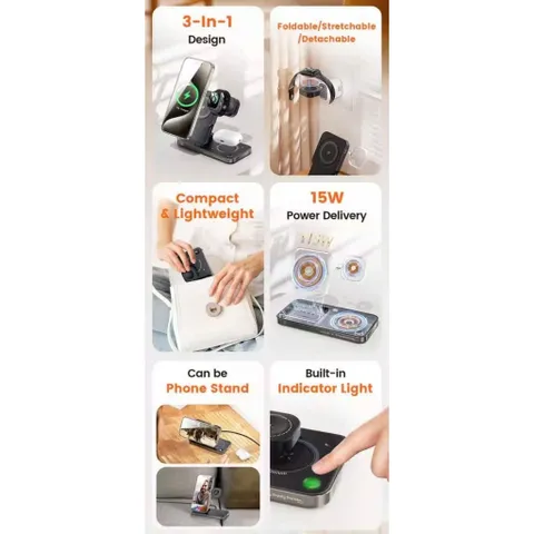 Đế Sạc Không Dây 3 in 1 TOOCKI - Dock Sạc Nhanh, Gấp Gọn, LED Hiển Thị, Hợp Kim Cao Cấp