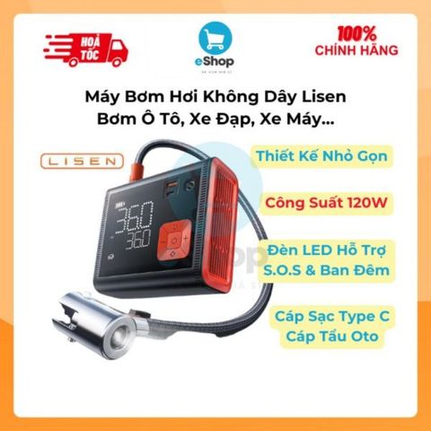 Máy Bơm Hơi Không Dây Lisen - Bơm Điện Oto Công Suất Lớn 120w Bơm Lốp Xe Hơi, Xe Đạp, Xe Máy...