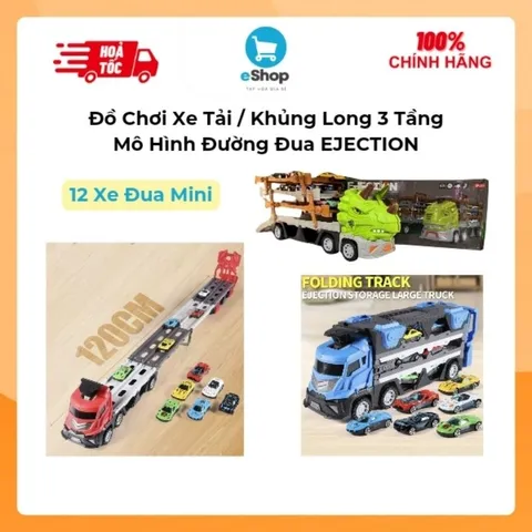 Đồ Chơi Xe Tải / Tàu Hoả / Khủng Long 3 Tầng EJECTION Kèm 12 Xe Đua Nhỏ, Mô Hình Đường Đua (Hàng À Má Zôn)