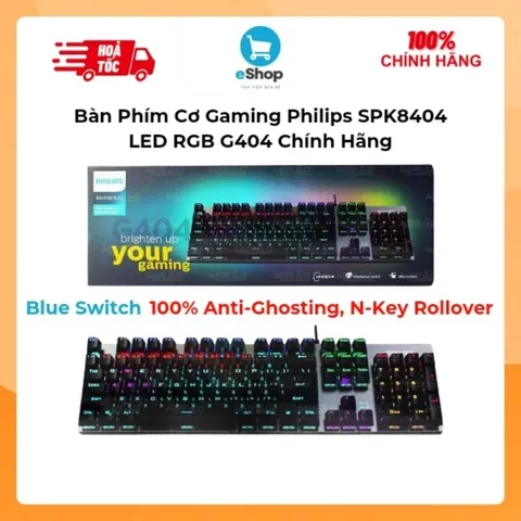 Bàn Phím Cơ Gaming Philips SPK8404/G404 LED Rainbow, Blue Switch Chính Hãng