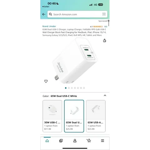 Củ Sạc Nhanh 65W GaN - Jinsdar Dual USB C Công Nghệ PD 3.0/ PPS 2.0 (Hàng À Má Zôn)