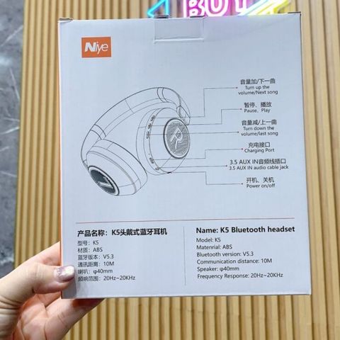 Tai Nghe Bluetooth Chụp Đầu Headphone Niye K5 Kèm Jack AUX 3.5mm - Gập Gọn, Giảm Ồn