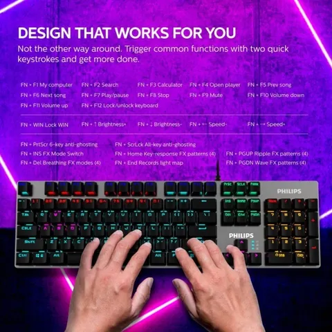 Bàn Phím Cơ Gaming Philips SPK8404/G404 LED Rainbow, Blue Switch Chính Hãng