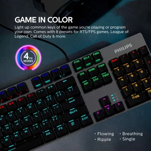 Bàn Phím Cơ Gaming Philips SPK8404/G404 LED Rainbow, Blue Switch Chính Hãng