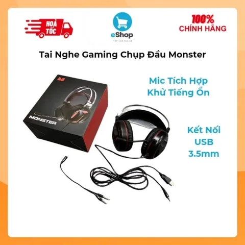 Tai Nghe Gaming Chụp Đầu Monster - Mic Tích Hợp Khử Tiếng Ồn