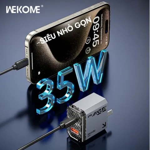 Củ Sạc Nhanh 35W Wekome WP-U23 Công Nghệ Gan, 2 Cổng Sạc Type C + USB Hỗ Trợ Sạc Nhanh PD/QC/PPS 737416
